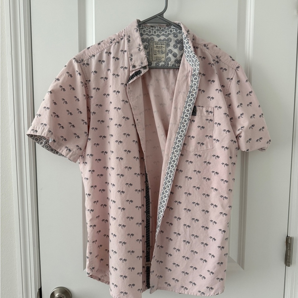 Alexander Julian Light Pink Short Sleeve Button-Down Shirt with Black Print